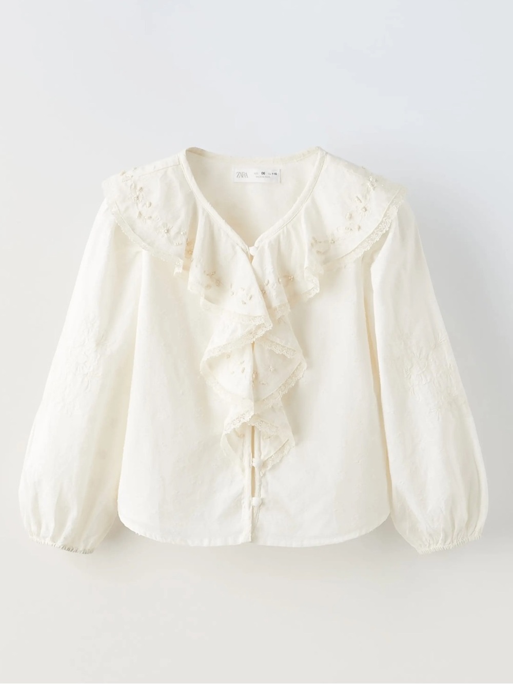 NWT Zara Kids White Embroidered Ruffled Button-Down Blouse Size 13-14